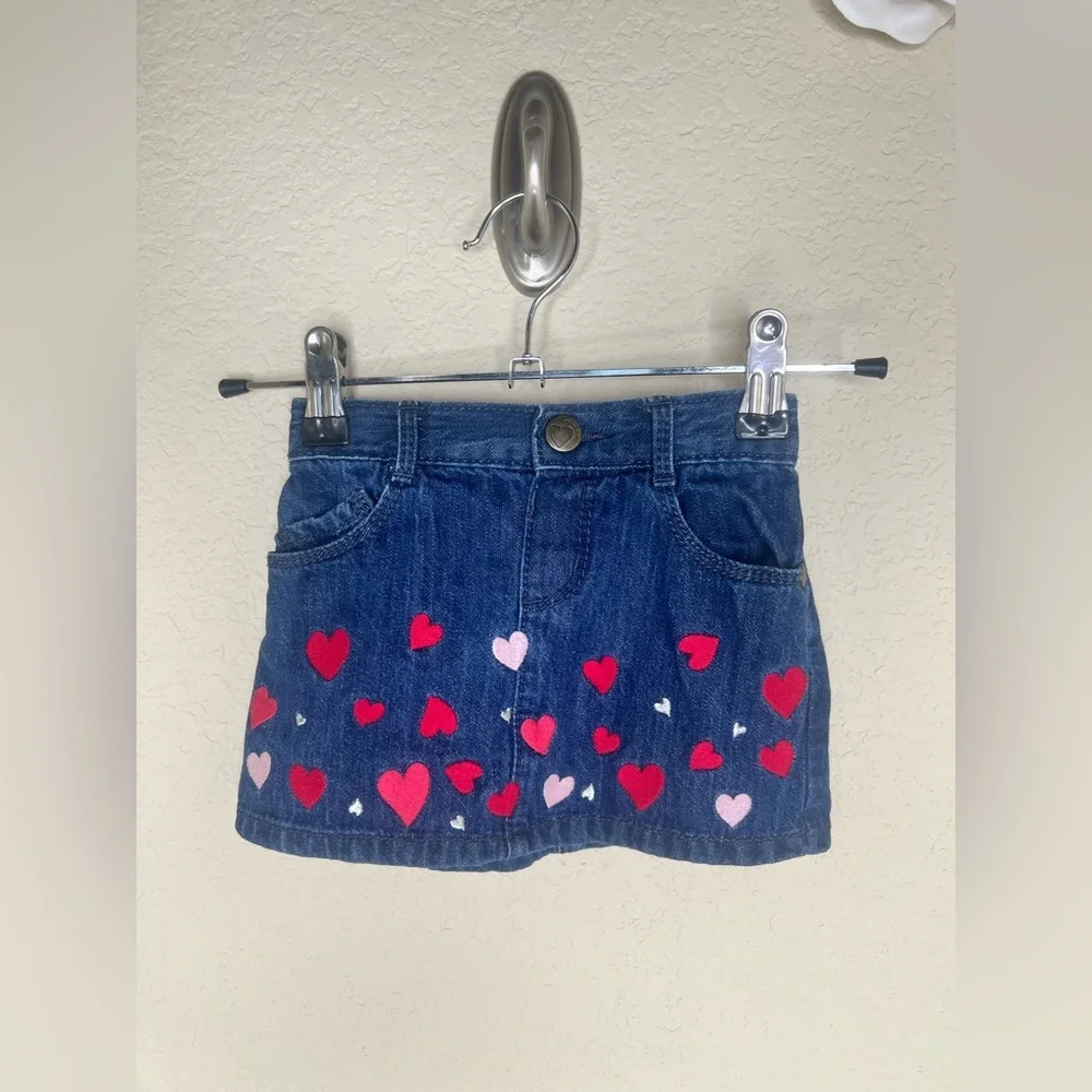 Gymboree 2014 Valentines Puppy Love Denim Hearts Skirt Size 18-24 months